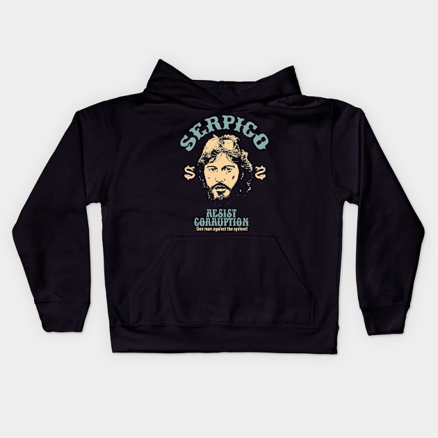 Serpico - Defying Corruption - Vintage Al Pacino T-Shirt Design Kids Hoodie by Boogosh